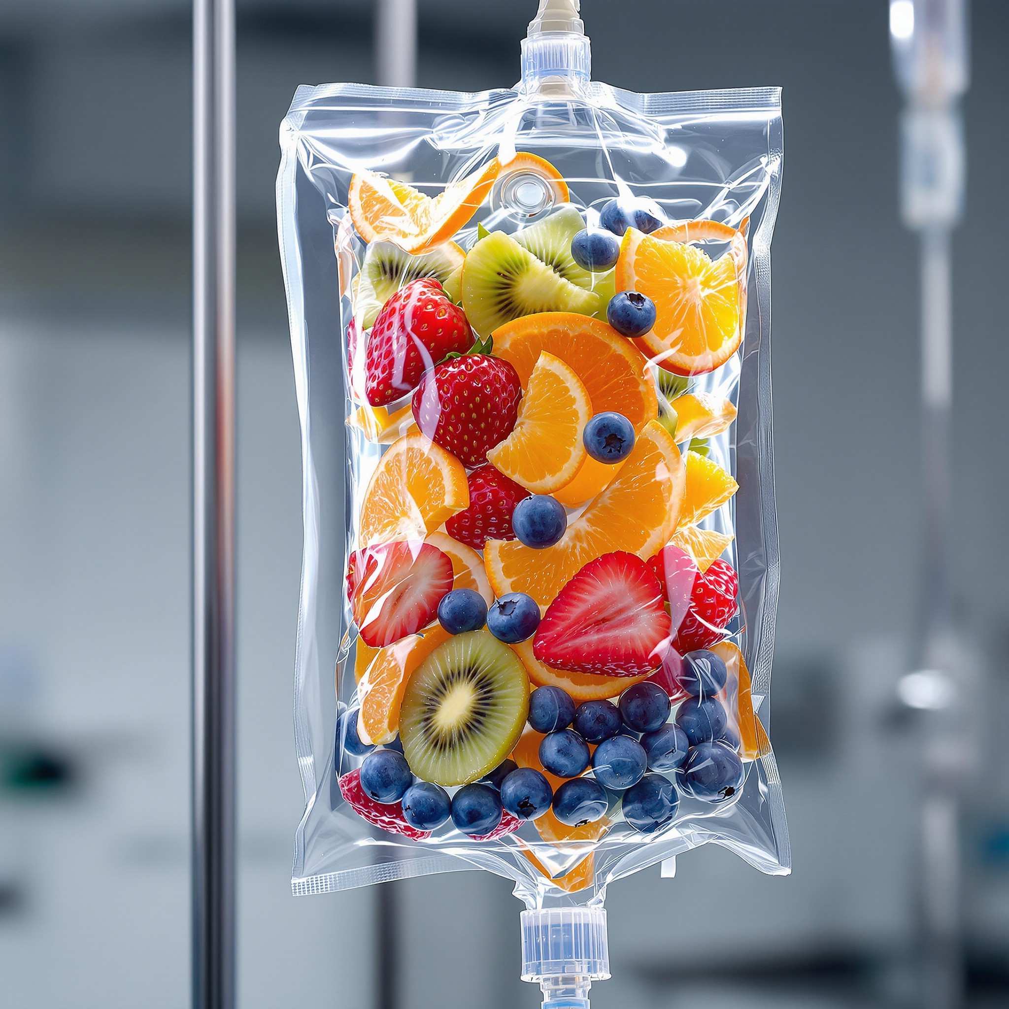 Fruit-infused IV hydration bag packed with vitamins