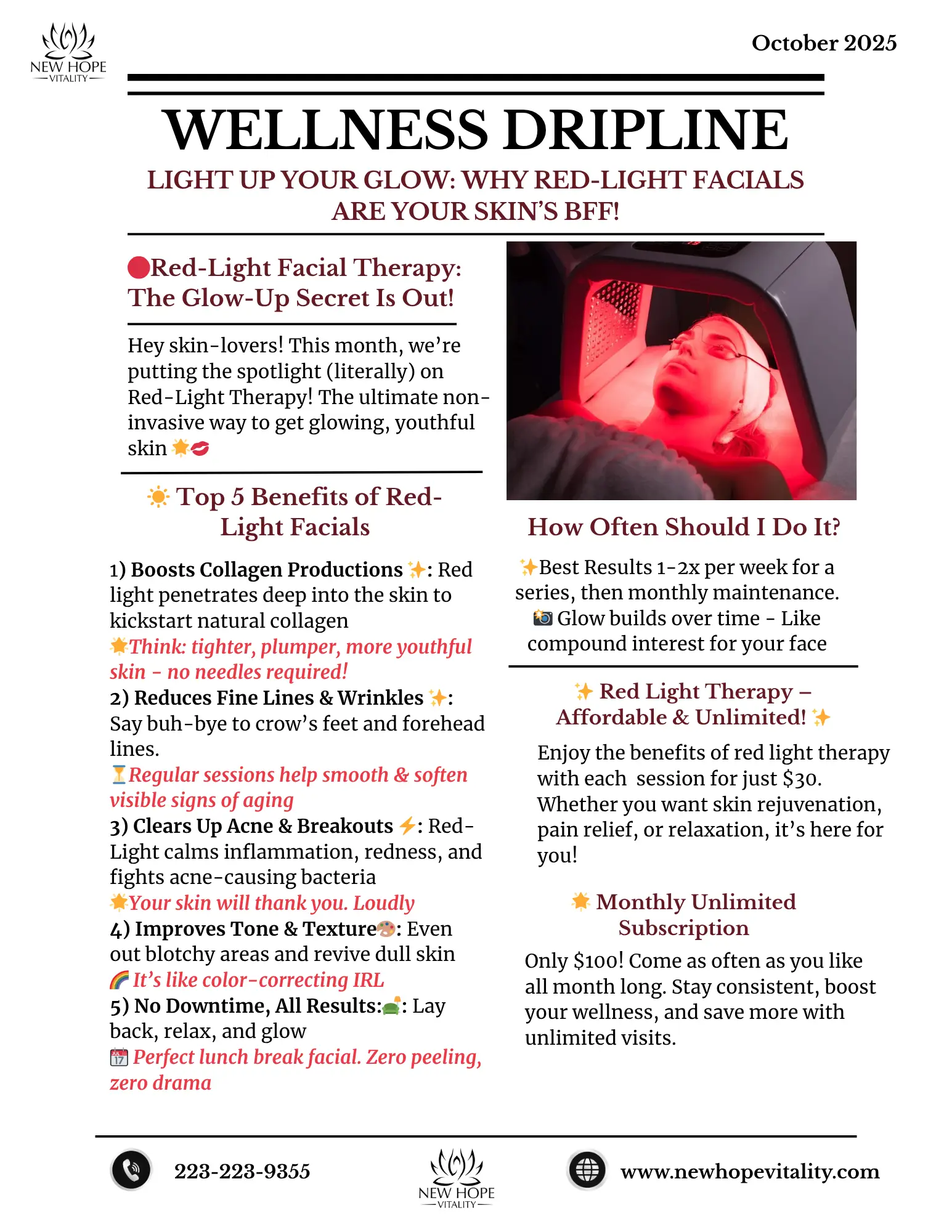 Wellness DripLine — Why Red Light Facials Are Your Skin's BFF — newsletter graphic