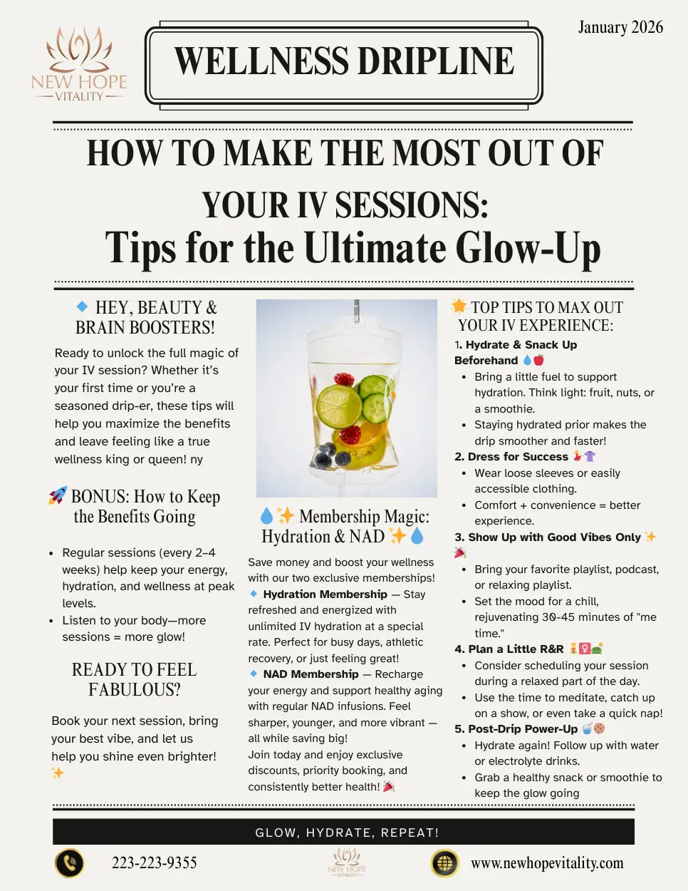 Wellness DripLine — How to Make the Most Out of Your IV Sessions: Tips for the Ultimate Glow-Up — newsletter graphic